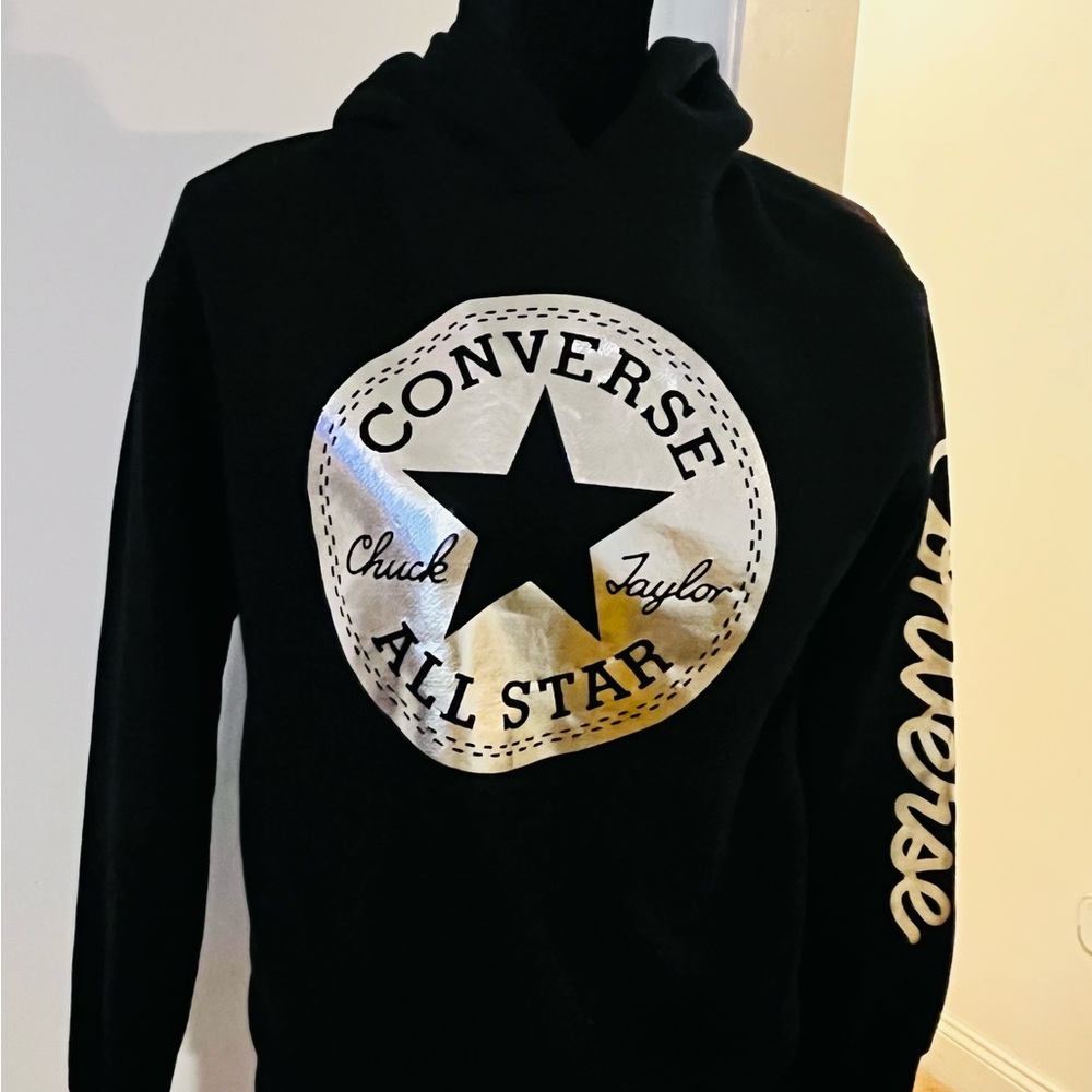 Converse Black Hoodie with Metallic Logo